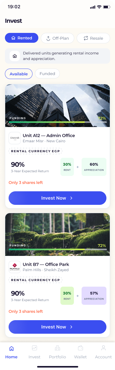 Safe Investments app — live property opportunities in Egypt